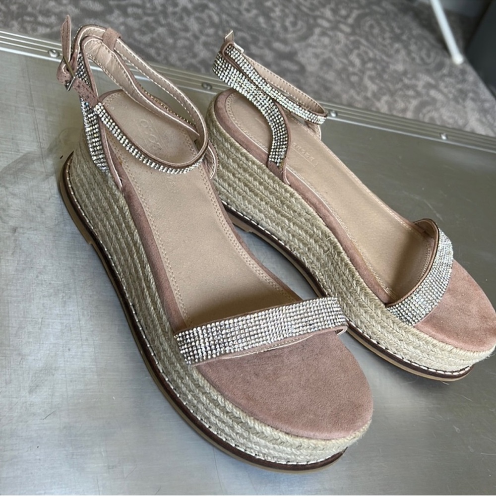 ASOS Blush Pink Espadrille Platform Sandals with Crystal Straps